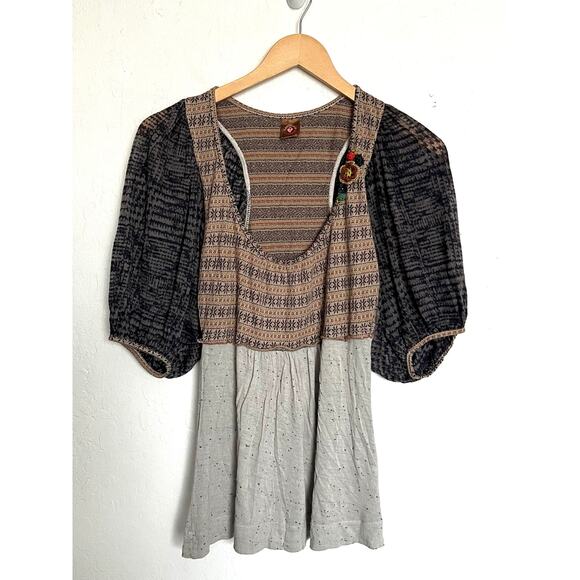 Vintage Language Top Women Medium Boho Babydoll Crochet Follows Mix Patterns Y2k - Picture 1 of 6